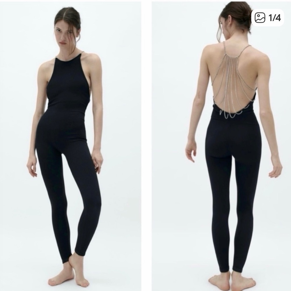 Zara Elegant Black Jumpsuit with Chain Detail-BNWT